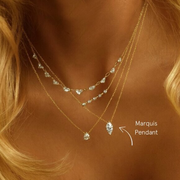 "Havana" 14K Marquis Pendant Necklace - Picture 1 of 2